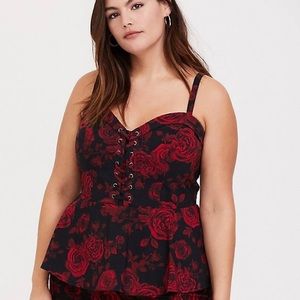 Red Rose Print PeplumCorset Cami - Torrid (2X)